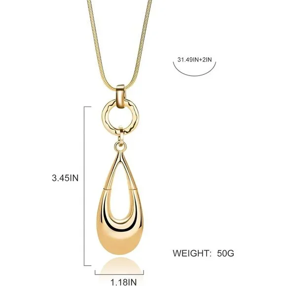 Long Necklaces for Women Waterdrop Pendant Layered Y Statement Bohemian Gold - Picture 2 of 5